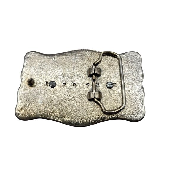 Western Belt Buckle Dendritic Agate Cabochon Silvertone Engraved Side Pieces - Picture 3 of 12